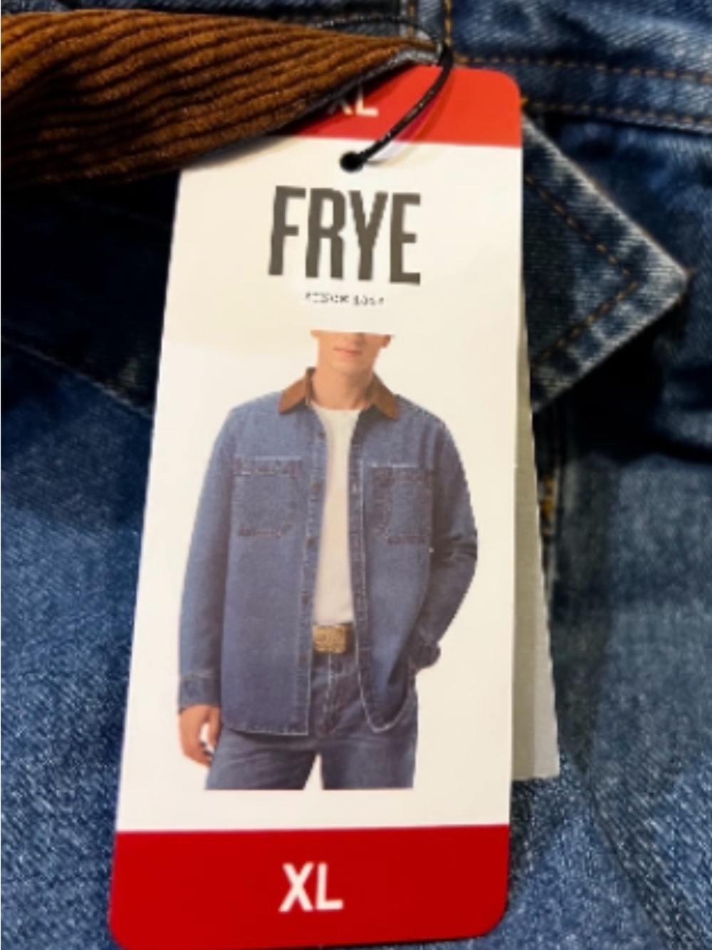 Frye Men's Blue Denim Shacket Brown Corduroy Collar, Pockets NWT XL       💙🤎 - Picture 5 of 5